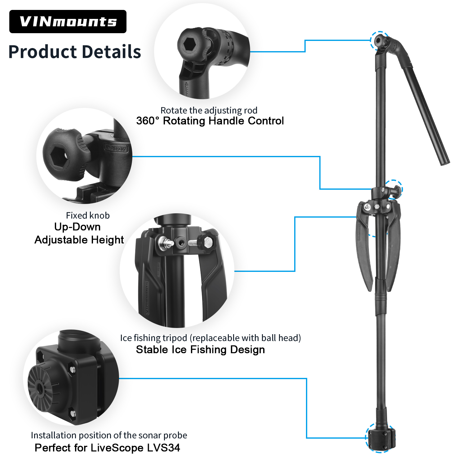 Ice Fishing Transducer Pole Mo - Fish Finder Mount avaliação e preço