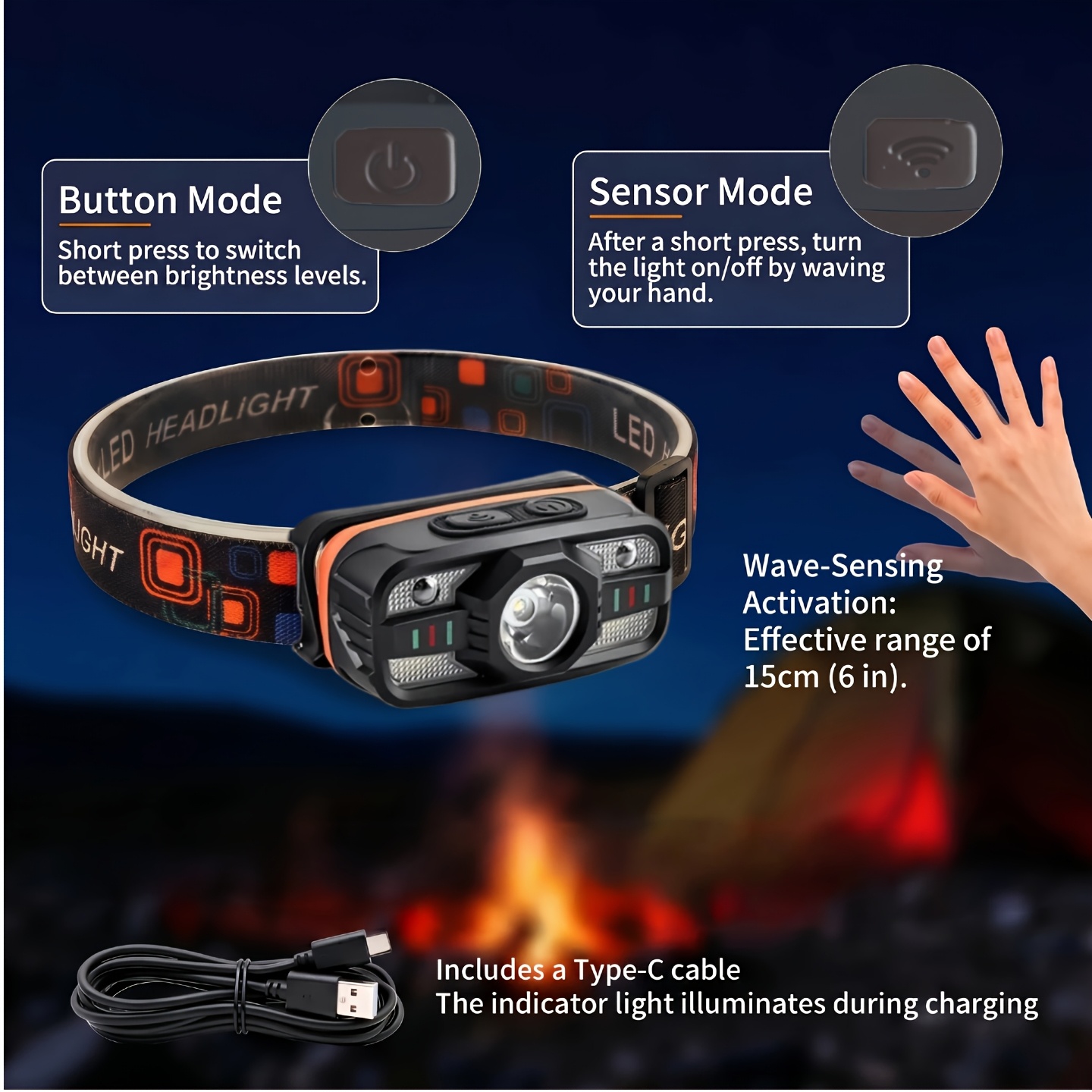 USB Rechargeable LED Headlamp  - Fish Finder Battery avaliação e preço